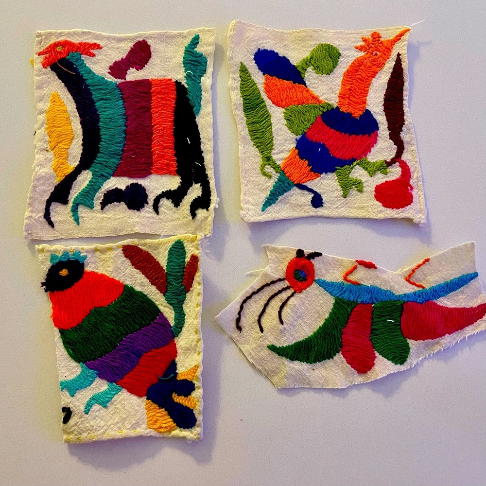 4 Gorgeous Mola Patches Folk Art Colorful Fiber Embroidery Mexican Otomi